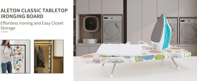 Tabletop Ironing Board 12"x29" – Portable Folding Ironing Board with Thick Felt Padding, Heat-Resistant Cover, Stainless Steel Legs, Compact & Space-Saving Design (Butterfly Garden)