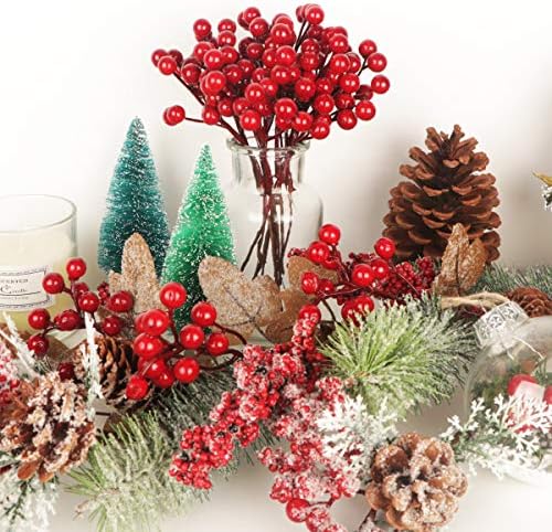 Fangoo 20 Pack 7 Inch Artificial Red Berry Picks for Christmas Tree