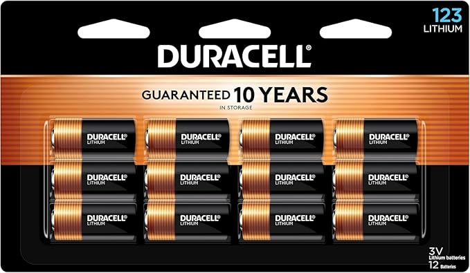 Duracell CR123A 3V Lithium Battery, 12 Count (Pack of 1), 3 Volt High Power for Home Safety, Security Devices, Flashlights, Smoke Alarms, Home Automation