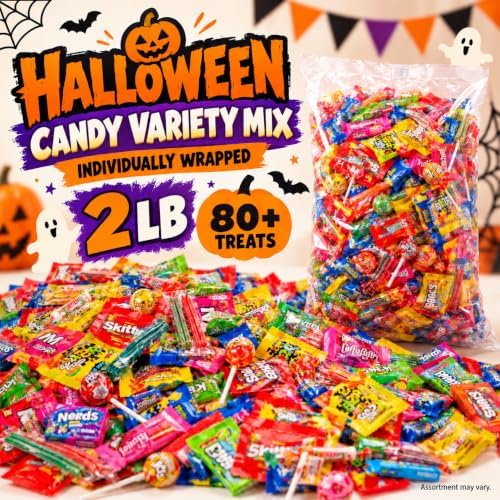 Candy Variety Pack 80+ Ct, 2 LB Bulk Individually Wrapped, Halloween