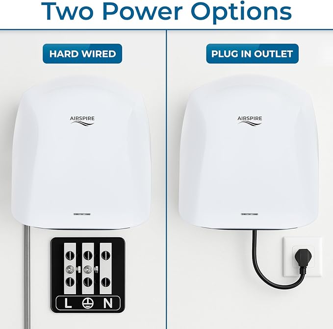 Electric Hand Dryer for Commercial Bathrooms & Home Use (110-120V) - Energy Efficient 1100W Automatic Hand Dryer - HEPA Air Filtration & UV Protection - Wall Mounted, 78 dB - Warm Air (White)