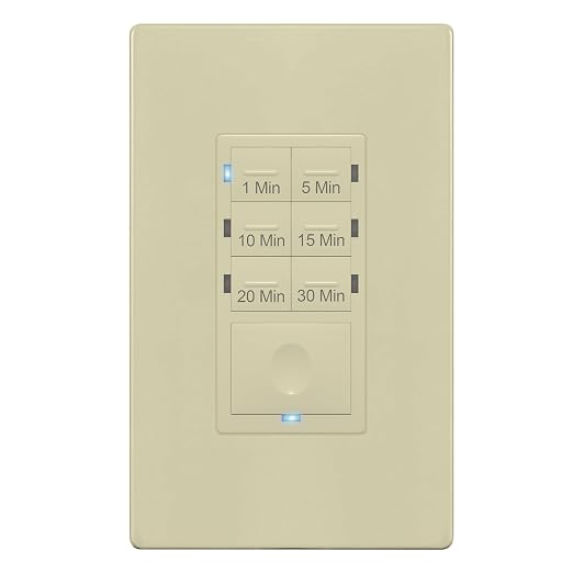 ENERLITES Countdown Timer Switch for bathroom fans and household lights, 1-5-10-15-20-30 Min Settings with Manual Override, Always On Blue LED, Neutral Wire Required, UL Listed, HET06A-R-I, Ivory