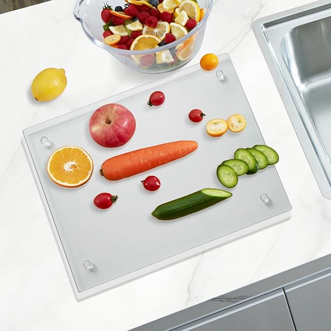 Mymonfif Tempered Glass Cutting Board for Kitchen, Clear Glass Board for Countertop, with Non-Slip Feet, Heat Resistant, Extra Large Size 16x20" 1Pcs