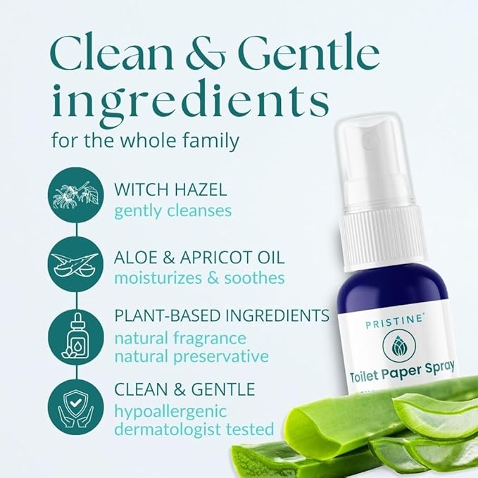 PRISTINE Toilet Paper Spray, As Seen on Shark Tank, Flushable Wipe Alternative, Personal Cleansing Bathroom Spray for Regular Toilet Tissue, Bidet Alternative, Made in USA, Rustic Bergamot, 4oz Bottle