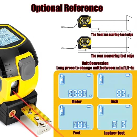 Tape Measure 3-in-1 Laser Digital Measuring Tape Ruler-LCD Backlight 5M/16Ft Tape & Laser 40m/131Ft Rangefinder,Crosshairs Markings,Data Storage,Durable ABS Case/Yellow 1Pack
