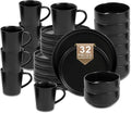 EWFEN Plates and Bowls Sets, 32 Pieces Ceramic Dinnerware Set for 8, Stoneware Dishware Dishes Set, Scratch Resistant Dishes Set, Dishwasher & Microwave Safe, Black