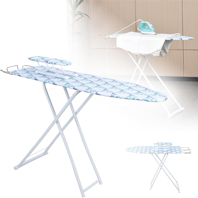 Ironing Board, Height Adjustable Smooth Edge Good Load-Bearing Non-Slip Clothes Ironing Board with Folding Legs (Neon)