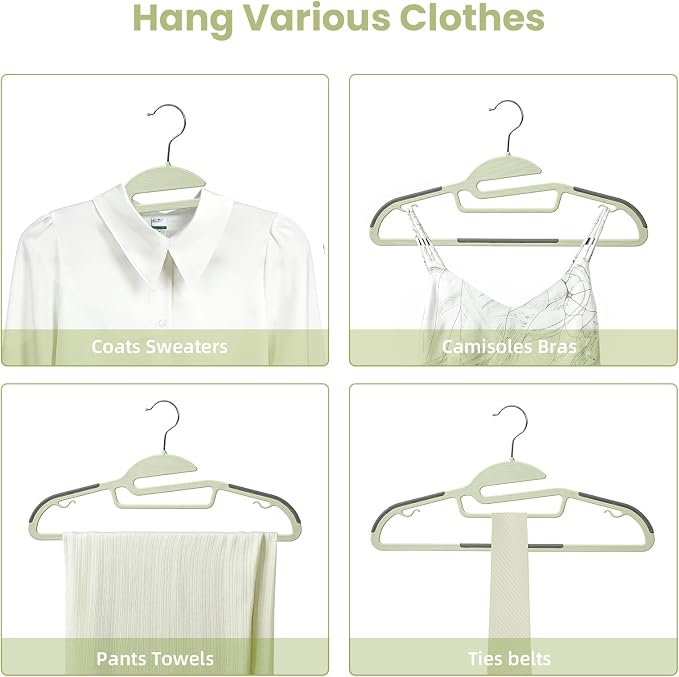 Heavy Duty Plastic Hangers 50 Pack with Non-Slip Design,0.2 Inches Thick,360°Swivel Hook Space Saving Organizer for Bedroom Closet,Shirts,Pants,Strong Enough for Coat(Matcha Green- S Shaped)
