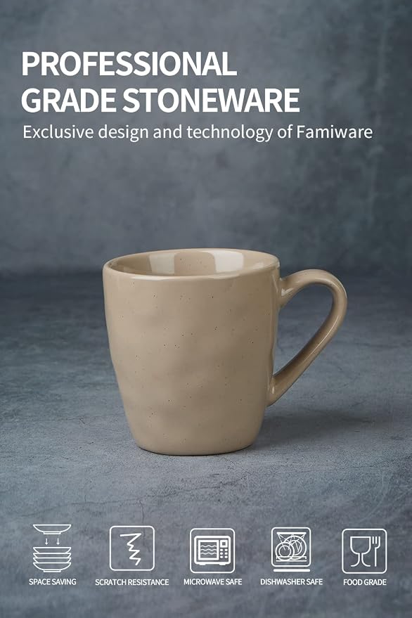 famiware Mars 4 Pieces Coffee Mug, 14oz Tea Mug, Catering Mugs with Handle for Coffee, Tea, Cocoa, Milk, Cinnamon Brown