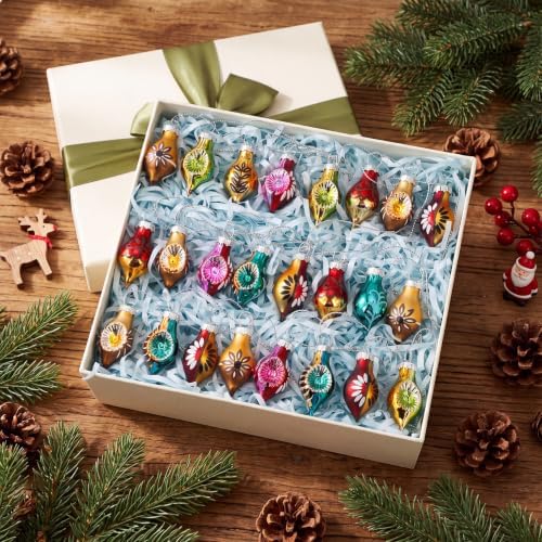 Havawish 24 Pcs Vintage Glass Christmas Ornament, Mini Reflector Decor