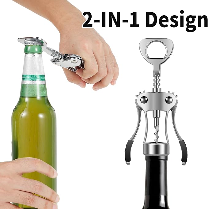 10PCS Wing Corkscrew Wine Opener Bulk,2IN1 Cork Screw Wine Bottle Opener Manual with Beer Bottles Opener Stainless Steel Wine Openers Tool for Wedding Party Favors Groomsmen Waiters Bartenders Servers