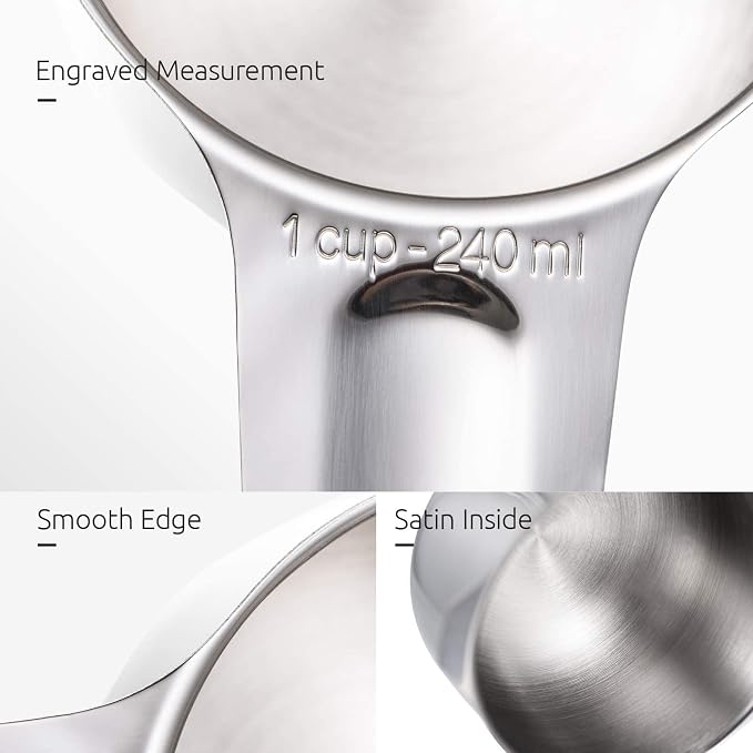 U-Taste 18/8 Stainless Steel Measuring Spoons Set of 8 and Measuring Cup Set of 7 for Dry and Liquid Ingredient with Engraved Measurement