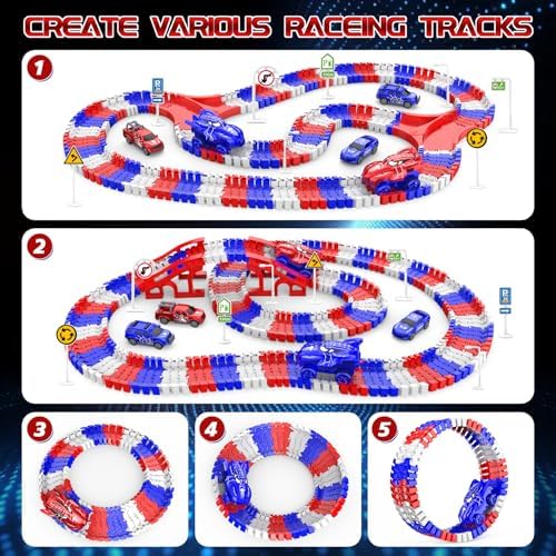 Spider Toys for Boys 4-6, Flexible Race Track 5 Spider Cars for Toddlers