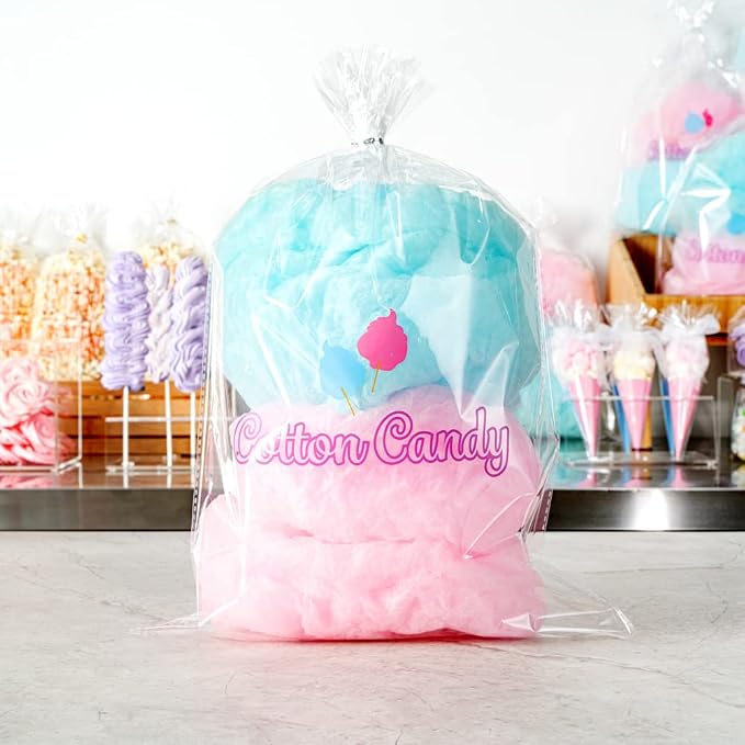Bag Tek 12 x 18 Inch Bags For Cotton Candys, 100 Greaseproof Cottons Candy Bags - Hot & Cold Friendly, Freezable, Clear PE Plastic Cotton Candy Favor Bag, For Favors Or Goodie Bags - Restaurantware
