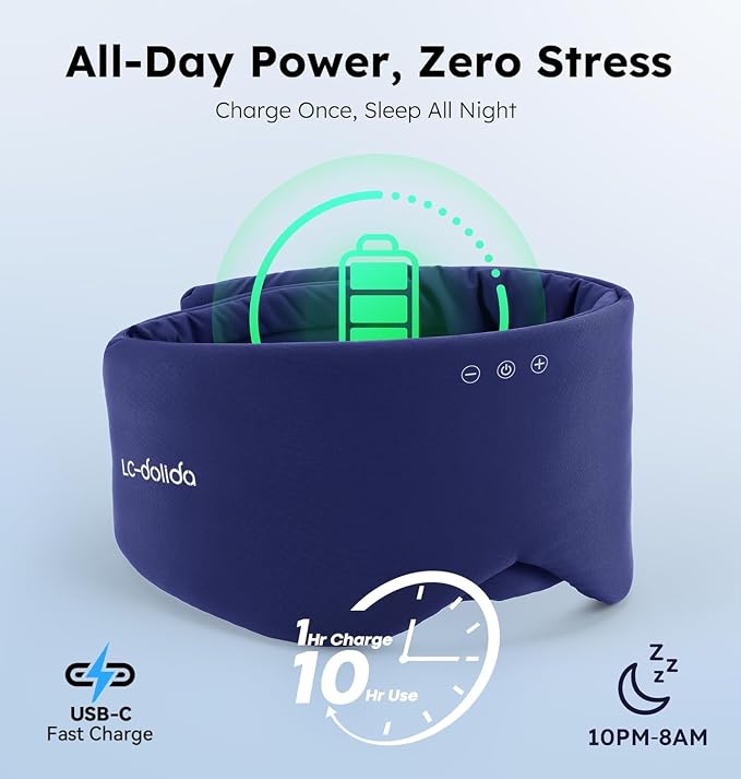 Luxury Bluetooth 5.4 Sleep Mask for Adults - Ice Fiber Cooling & HD Sound, 100% Light Blocking Adjustable Eye Cover for Travel & Side Sleepers - Soft Sleep Headphones with 10H Playtime (Blue)