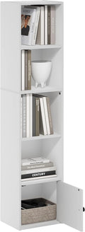 Furinno LUDER Book Shelf, 5-Tier Modern Bookshelf, Bookcase with 1 Door Storage Cabinet, 9.3 x 12 x 52, for Organization and Storage, for Living Room, Bedroom, Home Office, White