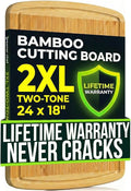GREENER CHEF 24 Inch Bamboo Cutting Board with Lifetime Replacement - 2XL Extra Large Wooden Butcher Block for Kitchen, Stove Top, Meat, Vegetables, and Charcuterie with Deep Juice Grooves