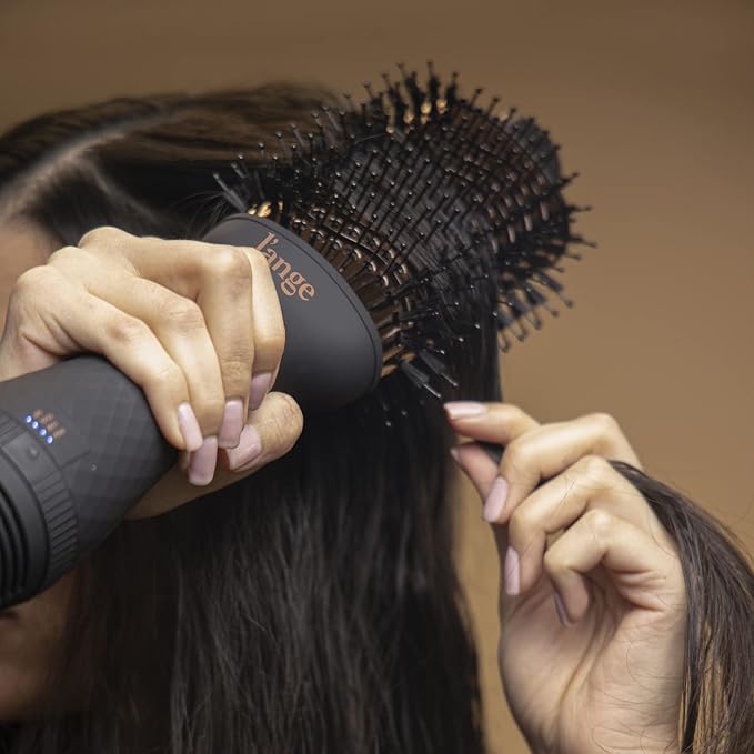 L'ANGE HAIR Le Volume 2-in-1 Titanium Blow Dryer Brush | Frizz Control Blowout Hair Dryer Brush For Drying And Straightening | Volumizing Hot Air Styler For All Hairstyles | Oval Barrel | Black - 60mm