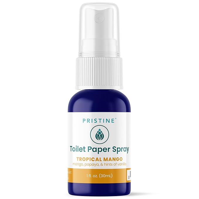PRISTINE Toilet Paper Spray, As Seen on Shark Tank, Flushable Wipe Alternative, Personal Cleansing Bathroom Spray for Regular Toilet Tissue, Bidet Alternative, Made in USA, Tropical Mango, 1oz Travel