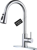 Chrome Kitchen Faucet with Sprayer, WOWOW Pull Down Kitchen Sink Faucet Stainless Steel Utility Sink Faucet with Deck Plate, Kitchen Tap for RV, Laundry, Bar