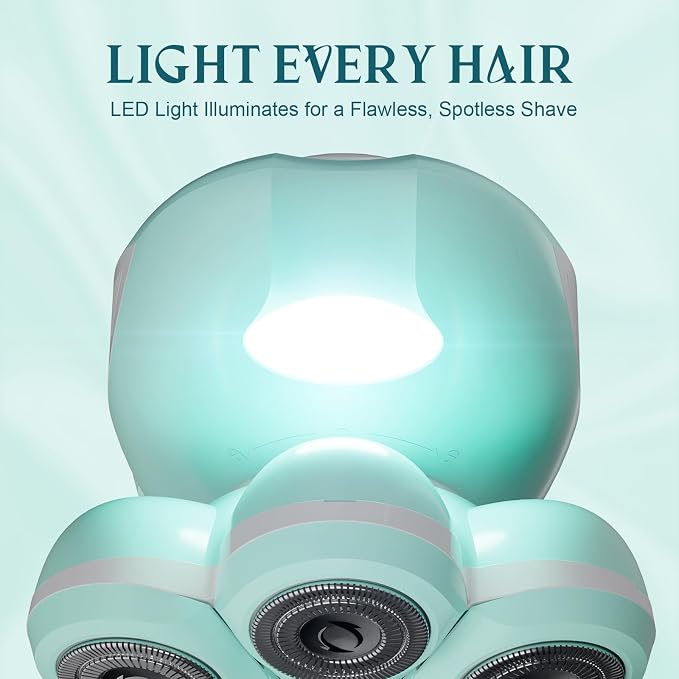 Electric Shaver for Women Legs, Full-Body Grooming Razor, Green | 7D 360° Painless & Smooth Leg Shaver Heads, 5 Min Wide-Area Fast Body Grooming, Waterproof Wet & Dry Use, Light & Travel Cap