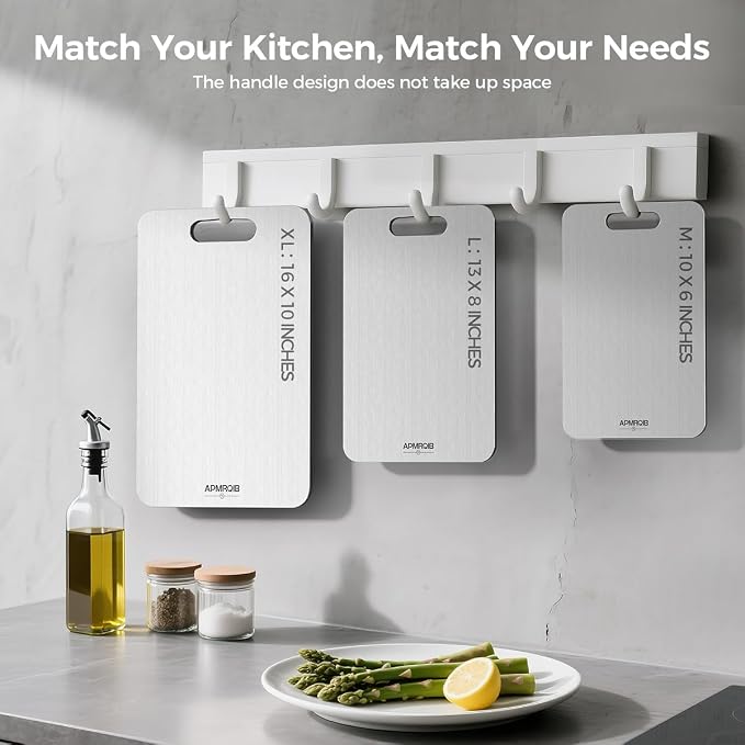 Titanium Cutting Board Set of 3,100% Pure Titanium Cutting Boards for Kitchen, Double Sided Non Toxic Cutting Board, Ideal Charcuterie & Chopping for Meat, Hygiene Durable Dishwashr（XL+L+M)