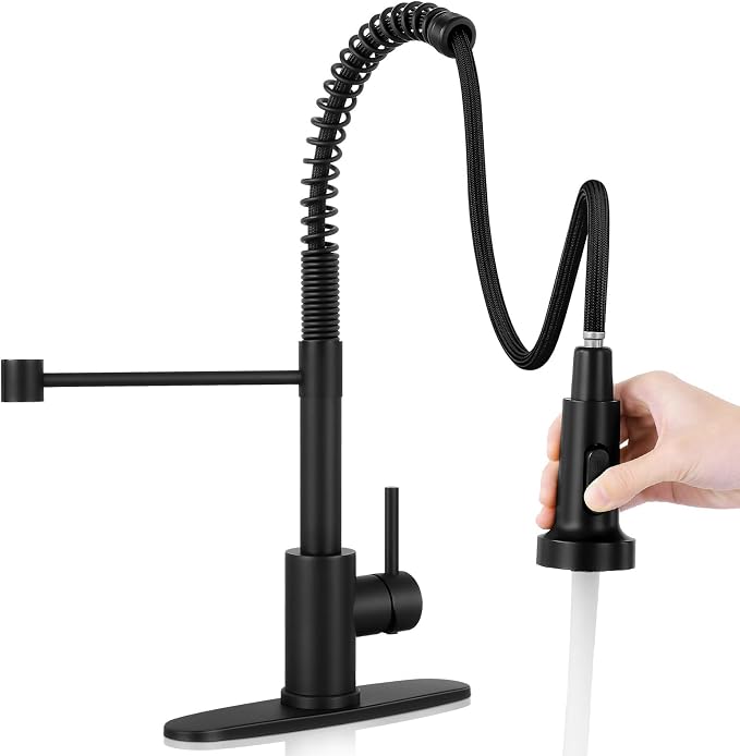 Kitchen Faucet with Pull Down Sprayer Matte Black | 2-mode sprayer, 360° high arc spout, 304 SS build, drip-free valve, fingerprint-resistant, DIY install, NSF certified