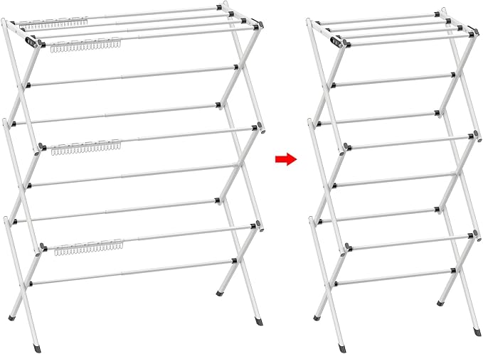 3 Tier Clothes Drying Rack, Foldable Drying Rack Clothing,Indoor & Outdoor Laundry Rack for Drying Clothes,Space-Saving Design, Metal Collapsible Dryer Racks for Laundry, White