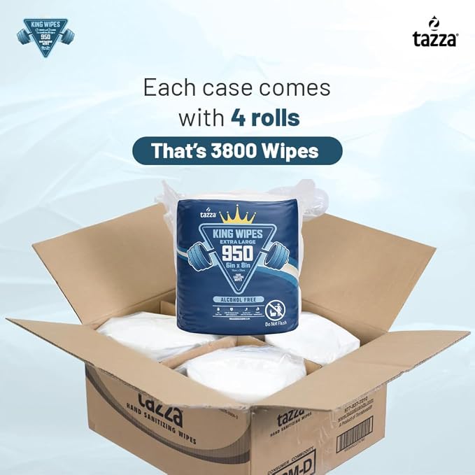 Tazza Gym Equip Wipes, 4 x 950 Count (3800 Total Wipes) - Durable, Pre-Saturated Gym Equipment & Surface Cleaning Wipes
