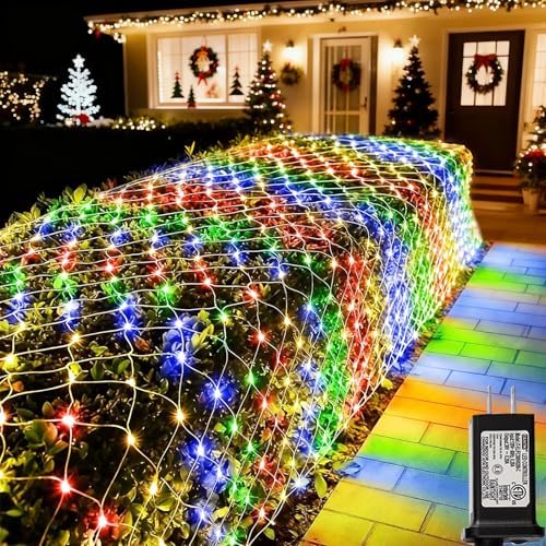 Lovelite 360 LED Net Lights, 21ft x 5ft Colorful Christmas Mesh Lights Clear Wire 8 Modes, Connectable Waterproof String Lights Outdoor for Bushes Tree Garden Holiday Wedding Party - Multicolour