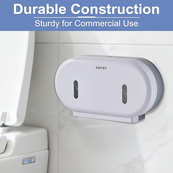 Twin Jumbo Roll Toilet Paper Dispenser, Commercial 9” Double Toilet Paper Holder Wall Mount, Industrial Tissue Dispenser with Key Lock, Tissue Holder with Dual Dispenser for Bathroom
