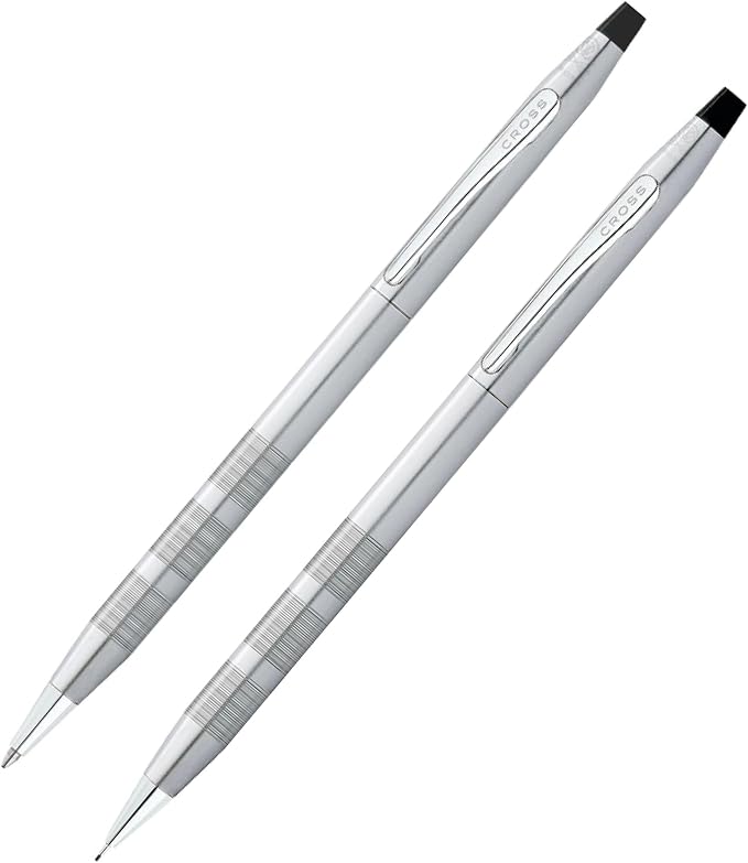 Cross Classic Century Refillable Pen & Pencil Gift Set Presented in a Luxury Gift Box - Medium Point, Black Ink, Satin Chrome