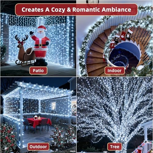 470FT Christmas Lights Outdoor, 1500 LED Christmas Tree Decoration Lights with 12 Modes & Timer Memory, Dimmable Plug In Waterproof LED Xmas Light for Yard Trees Wedding Party Holiday Cool White