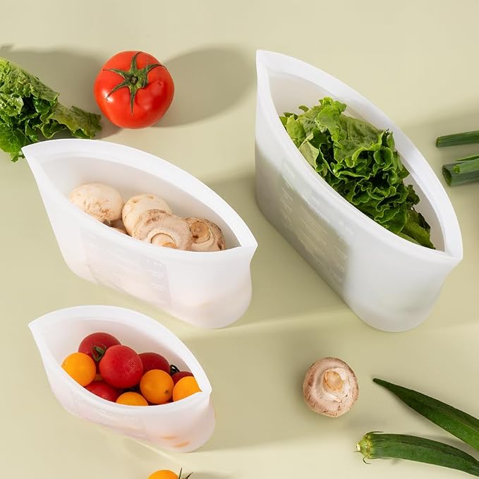 Large Reusable Food Bags 4 Pack, 1.5 Quart(50.7fl.oz) 100% Silicone Storage Bags Stand Up Zip Silicone Food Container, Freezer Microwave Oven Dishwasher Safe, Translucent