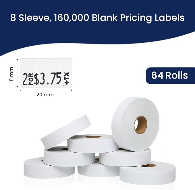 Pricing Labels for Monarch 1131 White - 160,000 Labels w/ 64 Rolls Value Pack, 8 Sleeves - Made in USA