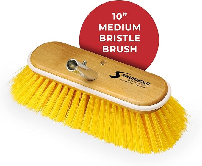 Shurhold Classic Deck Brush – Boat Cleaning Brush with Wood Block, Rubber Bumper & Durable Bristle Design