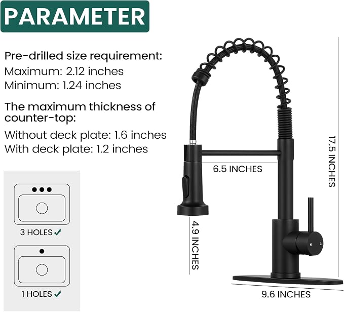 Kitchen Faucet with Pull Down Sprayer Matte Black | 2-mode sprayer, 360° high arc spout, 304 SS build, drip-free valve, fingerprint-resistant, DIY install, NSF certified