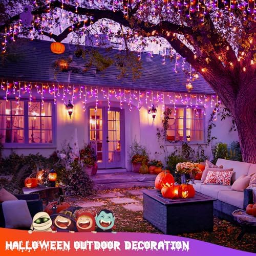 JMEXSUSS Orange and Purple Halloween Lights Outdoor, 400 LED 38.8 FT