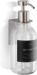 Shower Shampoo Dispenser Wall Mounted – Refillable 16.9 oz Clear Bottle with Stainless Steel Pump & No-Drill Adhesive Holder – Soap Dispenser for Bathroom (1 X Clear/Silver)