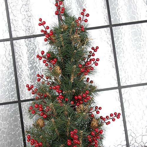 LLZLL 32 Pack Christmas Tree Decorations, Artificial Red Berry Stems 6.5 Inch Christmas Berry Picks with Holly Berries for Xmas Winter Holiday Home DIY Ornaments