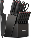 Knife Set, Astercook 15 Pieces Knife Sets for Kitchen with Block, Dishwasher Safe Kitchen Knife Set with Built in Sharpener Block, German Stainless Steel Kitchen Utensils Set