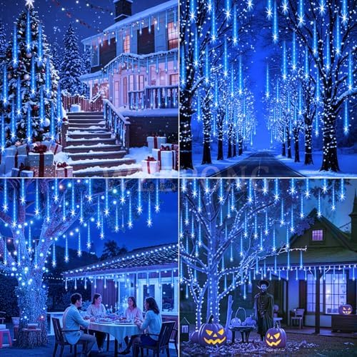 Weepong Christmas Lights Outdoor 32 Tubes 768LEDs Meteor Shower Lights Blue