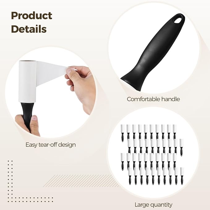40 Pack Mini Lint Rollers Trval Size - 3.9 in Wide Sticky Paper Refills in 40 Sheets, Portable Lint Roller Removers Sticky Tool for Pet Hair, Car, Sofa, Bed, Carpet, Clothes