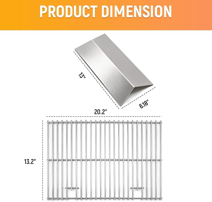 Grill Heat Plate Cooking Grate Replacement Set for Cuisinart CGG-306 | Flame Tamer & Grill Grate Fit for Nexgrill 820-0033 820-0015 820-0007, Megamaster 820-0033M