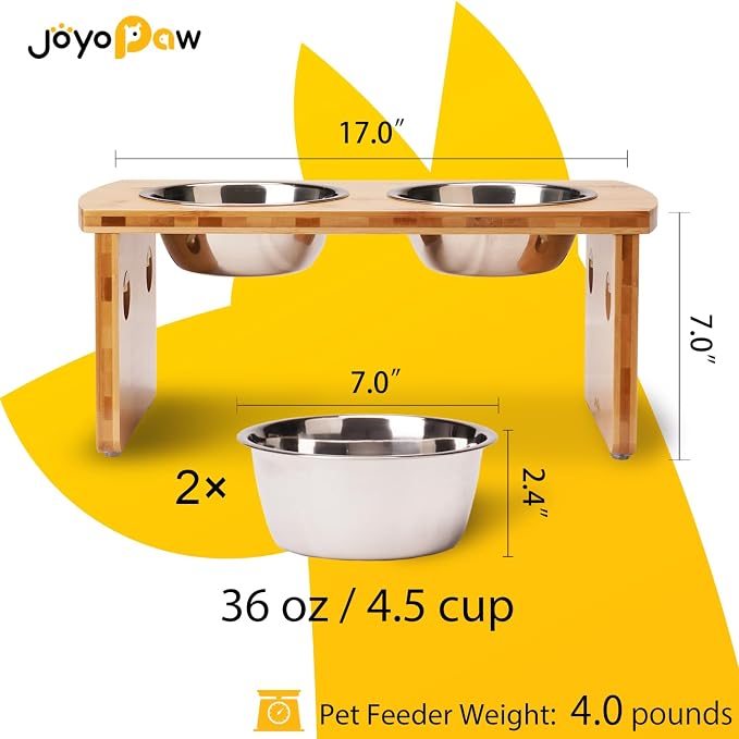 Elevated Dog Bowls, Bamboo Raised Dog Bowl for Medium Dogs, with 2 Stainless Steel Bowls (7'' Tall-40 oz Bowl)