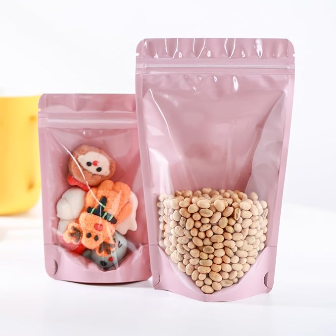 150 Pcs 4x6 Mylar Bags for Food Storage Mylar Bags with Window Stand Up Pouches Small Resealable Smell Proof Bags Freeze Dried Candy Packaging Bulk