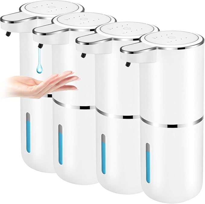 4 Pack Automatic Soap Dispenser,Liquid Soap Dispenser Touchless,12.8oz/380ml USB Rechargeabled Wall Mounted Smart SoapDispenser for Bathroom Kitchen Dish Soap