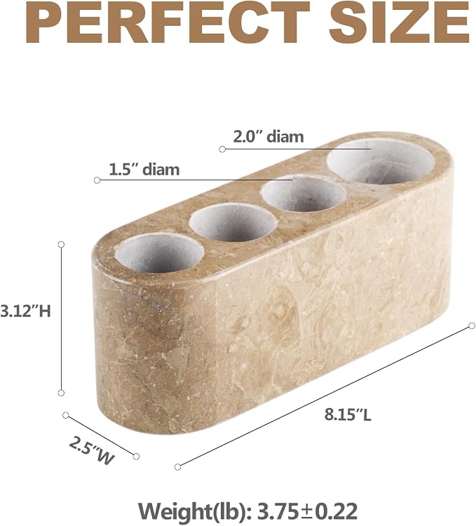 Toothbrush Holder for Bathrooms, 4-Slots Marble Toothbrush and Toothpaste Holder Stand Bathroom Organizer Countertop for Electric Toothbrush, Floss, Razor, Comb (Brown)