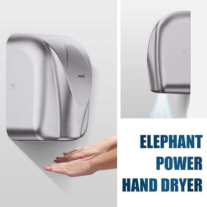 AIKE Elephant Power Commercial Hand Dryer High Speed Auto Warm Wind, Brushed Stainless Steel Cover AC110V-130V Model AK2812