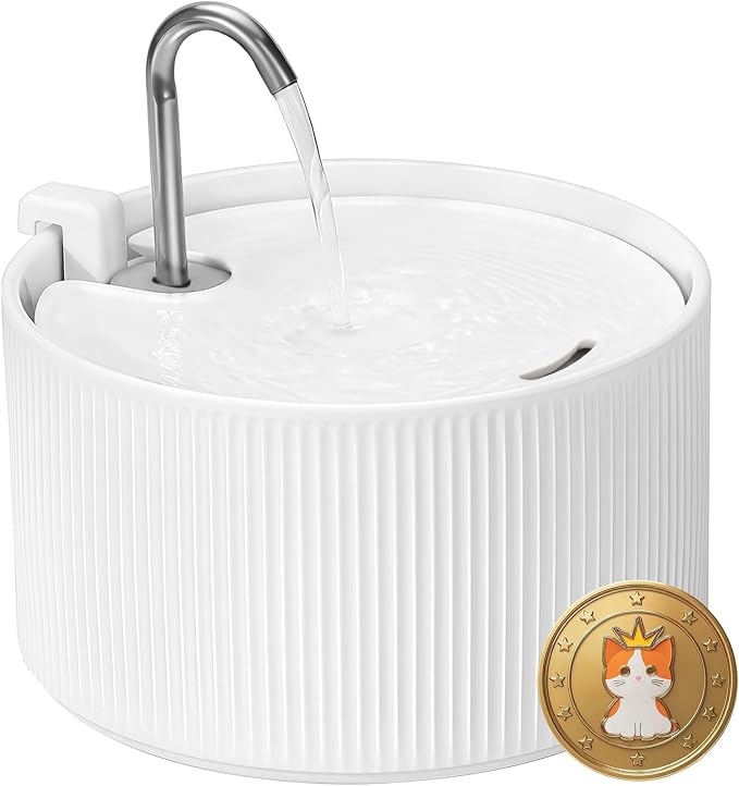 Ceramic Cat Water Fountain: 2.2L/78oz Ceramic Cat Fountain, Automatic Ceramic Water Fountain for Cats, Pet Water Fountain with Ultra-Quiet Pump and Filters & Sponges (White)